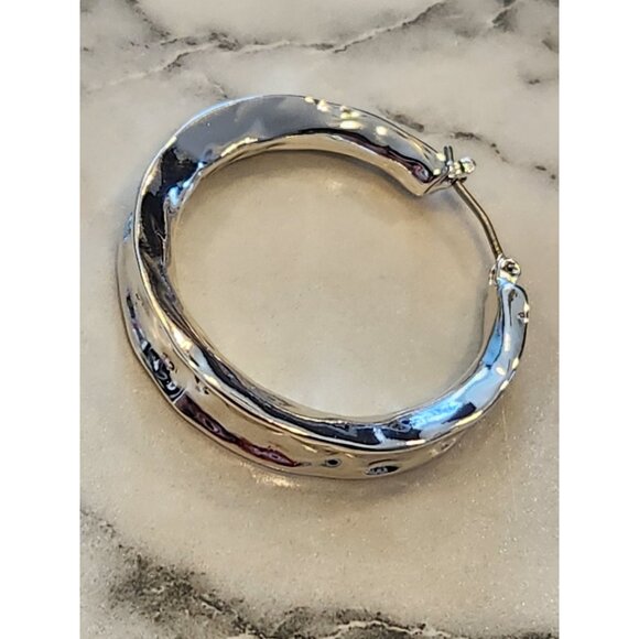 Dana Buchman Silver-Tone Hammered Hoop Earrings - Picture 4 of 5